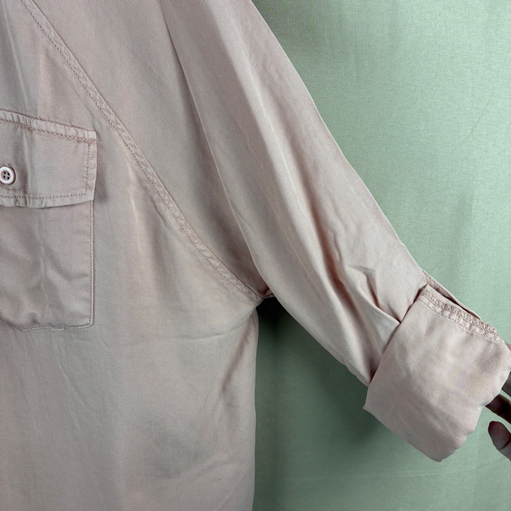 Risen Womens M Tencel Button Up Soft Pink Pocket Shirt Boho Casual Shacket Soft - Picture 7 of 16